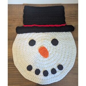 Handmade Vtg Crochet Snowman Wall Hanging Holiday Winter Decor Black Top Hat